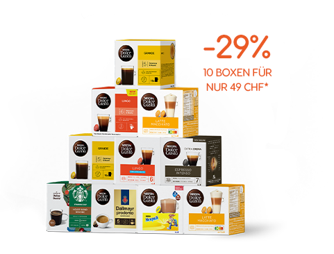 10 Kapselboxen für nur 49 CHF | NESCAFÉ® Dolce Gusto® header image
