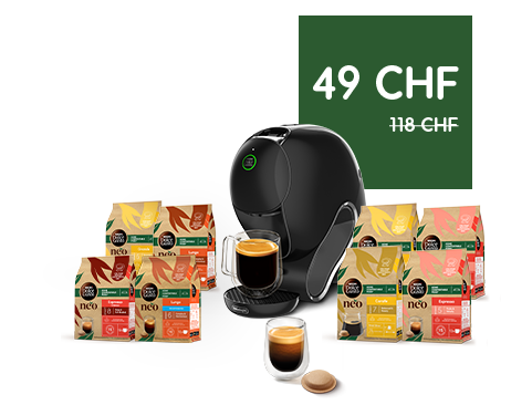 Machine à café NEO Caffè pour 49 CHF avec 8 boîtes de pods NEO offertes header image