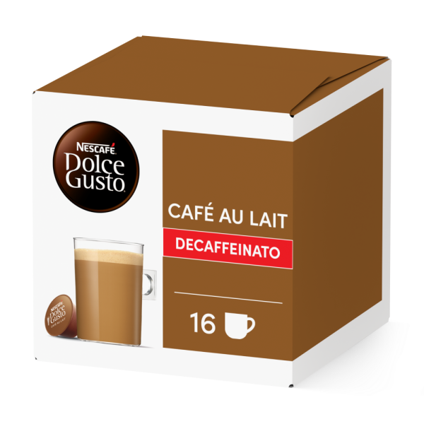 CAFÉ AU LAIT DECAFFEINATO 16 KAPSELN Box - Vorderseite - NESCAFÉ® Dolce Gusto®
