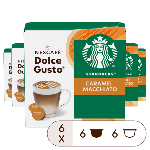 STARBUCKS® CARAMEL MACCHIATO VORTEILSPACK 72 KAPSELN Box - Vorderseite - NESCAFÉ® Dolce Gusto®
