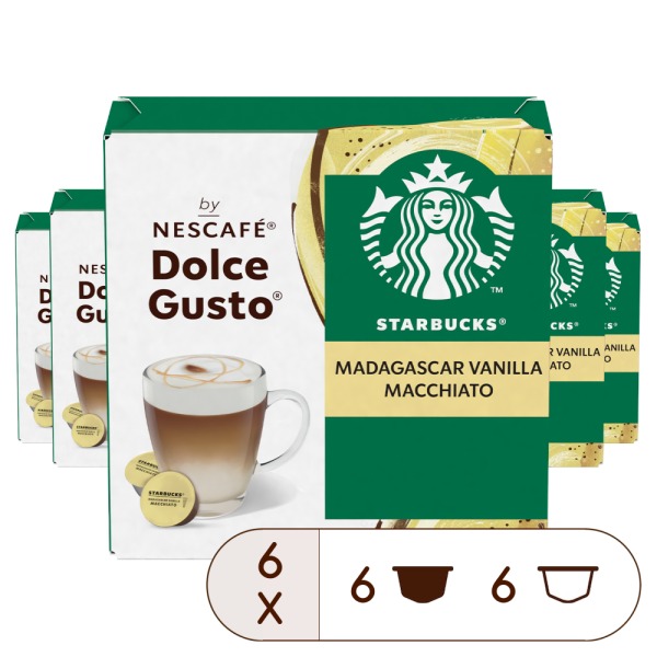 STARBUCKS® MADAGASCAR VANILLA MACCHIATO VORTEILSPACK 72 KAPSELN Box - Vorderseite - NESCAFÉ® Dolce Gusto®
