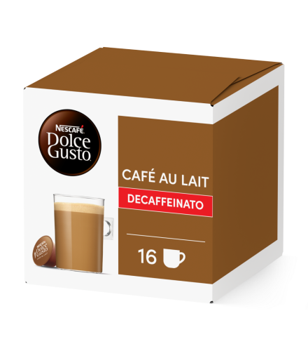 CAFÉ AU LAIT DECAFFEINATO 16 KAPSELN Box - Vorderseite - NESCAFÉ® Dolce Gusto®